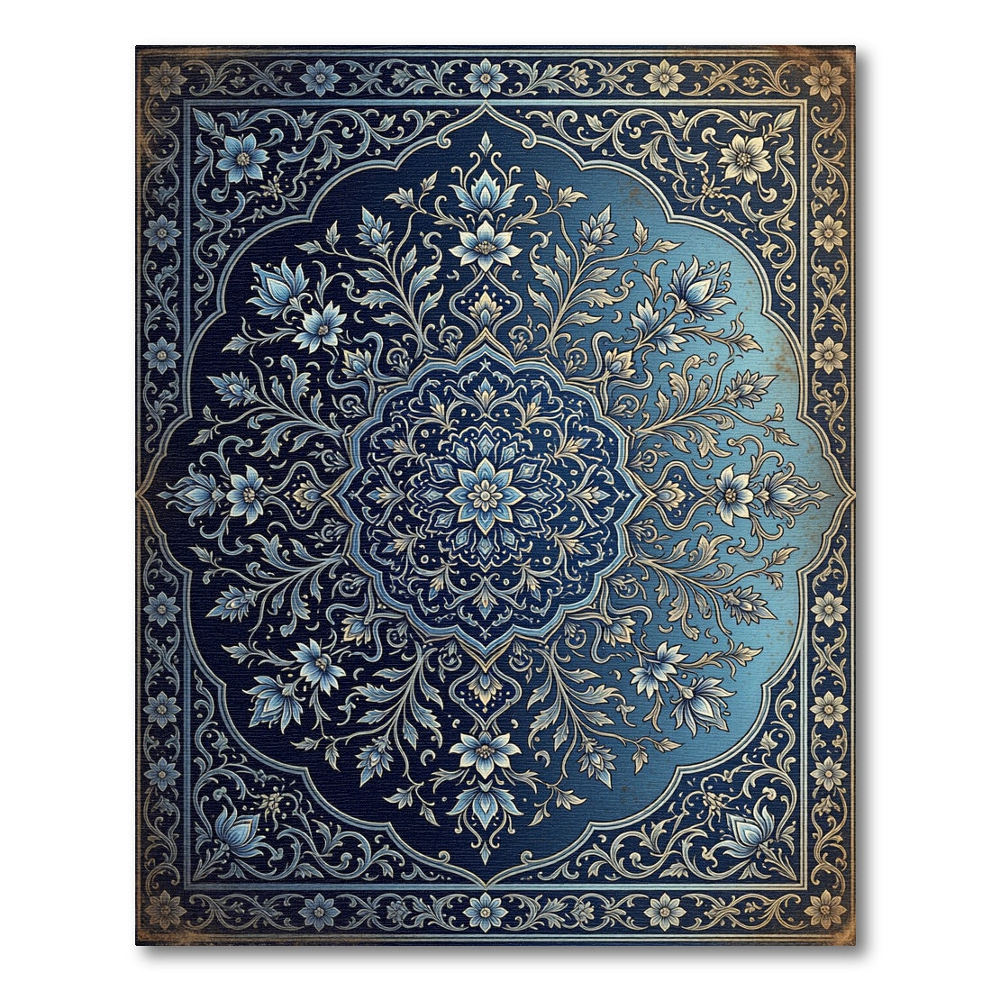 Elegant Navy Floral Medallion Flourish Rug