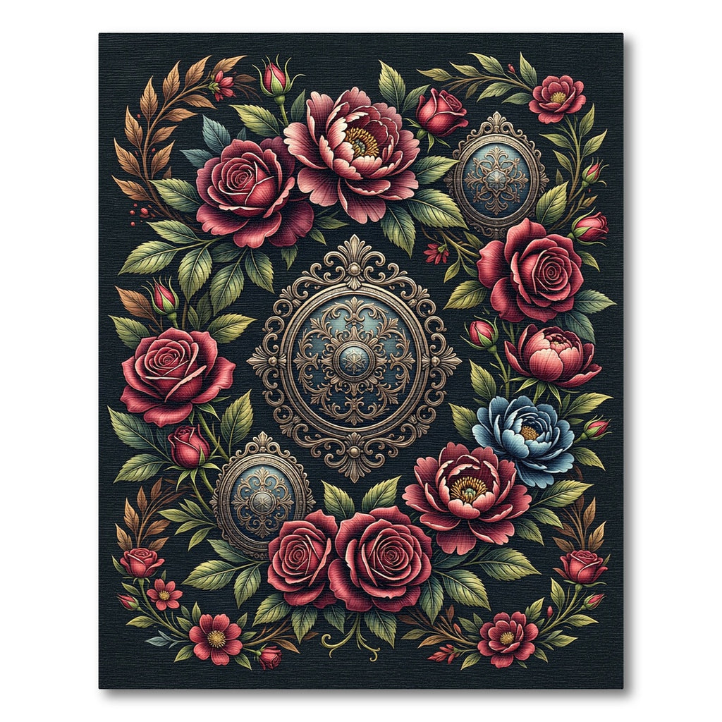 Gothic Floral Rose Medallion Bouquet Rug