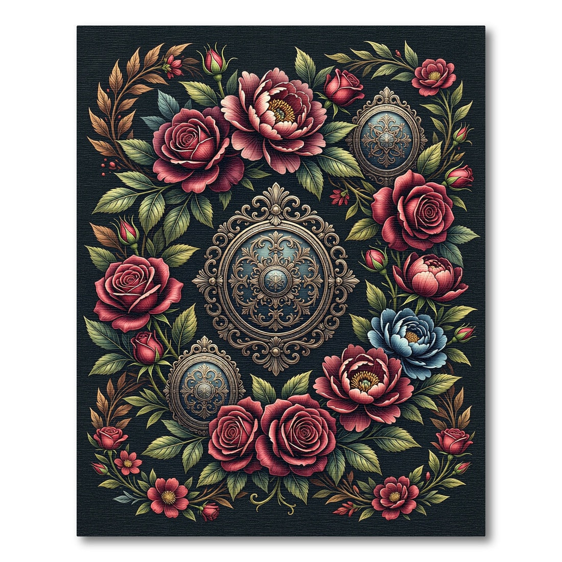 Gothic Floral Rose Medallion Bouquet Rug