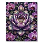 Orchid and Lotus Botanical Purple Art Rug