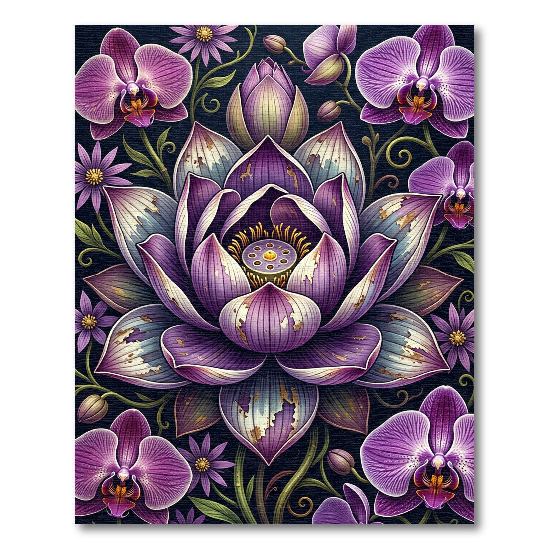 Orchid and Lotus Botanical Purple Art Rug