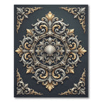 Ornate Shell Medallion Gold Silver Scroll Rug