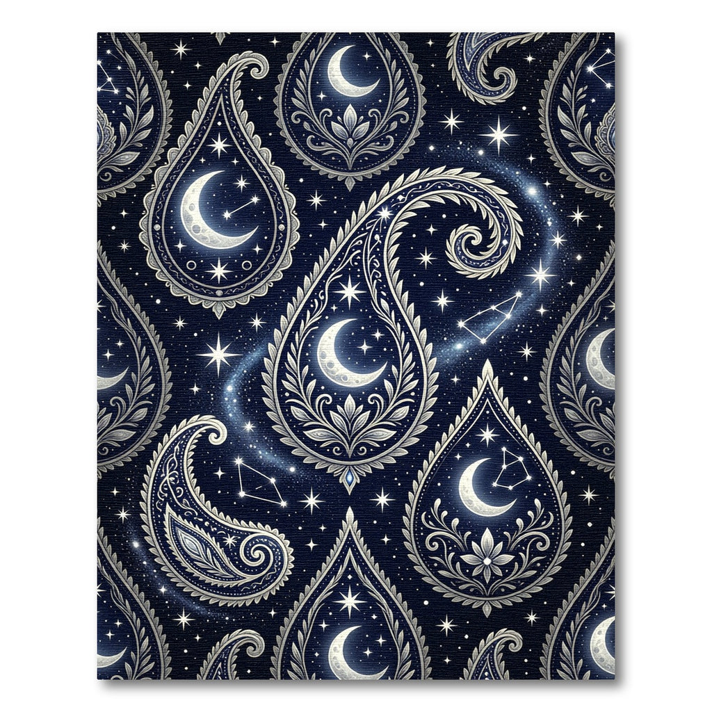 Celestial Midnight Moon Floral Paisley Rug