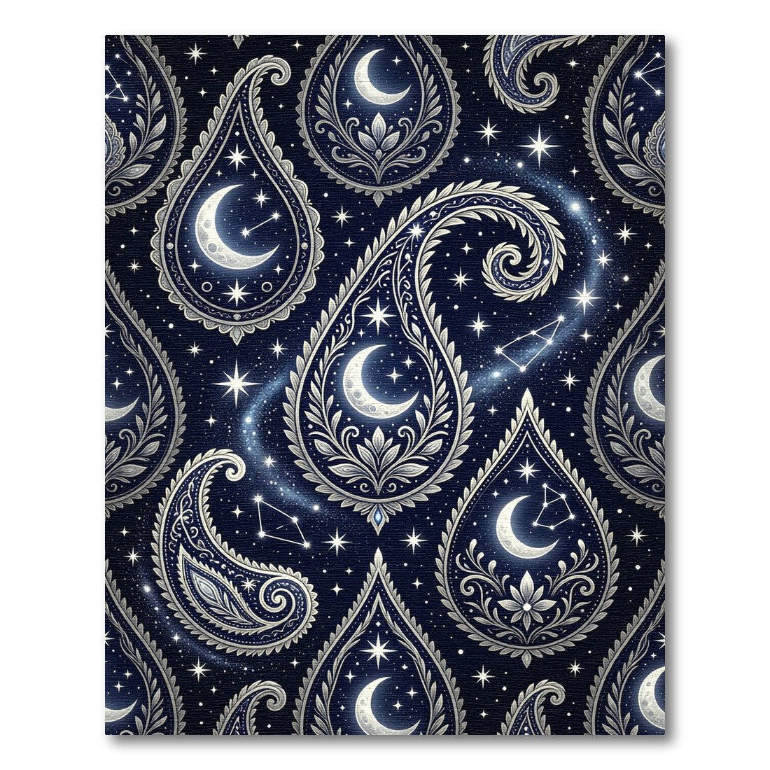 Celestial Midnight Moon Floral Paisley Rug