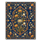 Ornate Gold Chrysanthemum Midnight Floral Rug