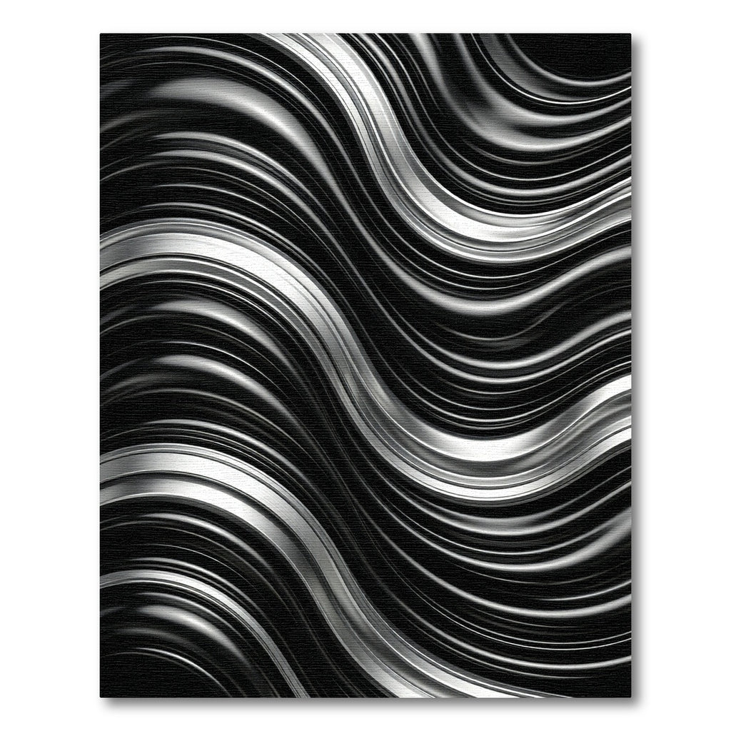 Sleek Silver Waves Black Fabric Rug