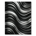 Sleek Silver Waves Black Fabric Rug