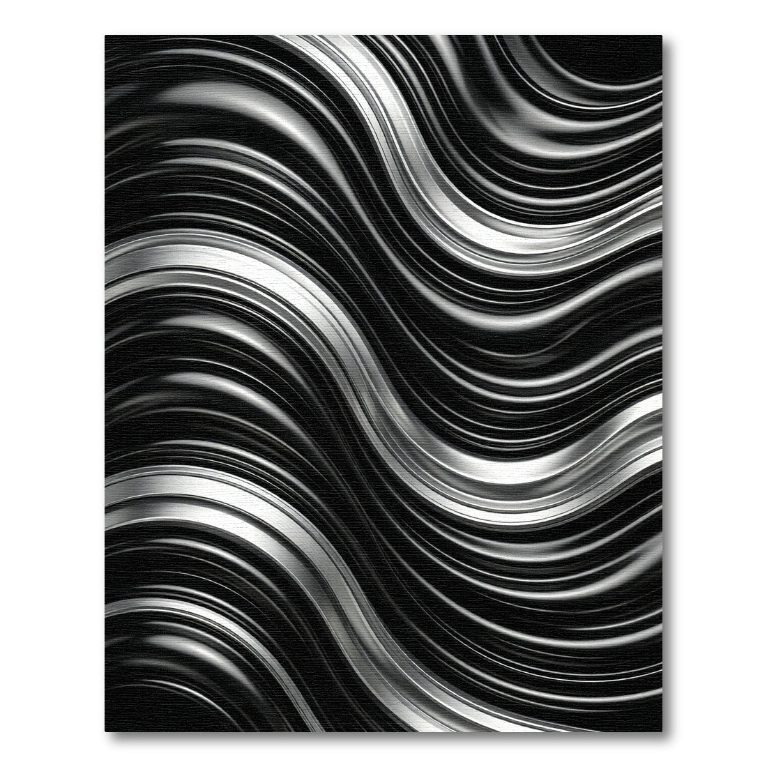 Sleek Silver Waves Black Fabric Rug