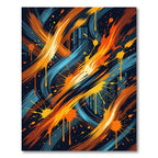 Vibrant Orange and Blue Abstract Splash Rug