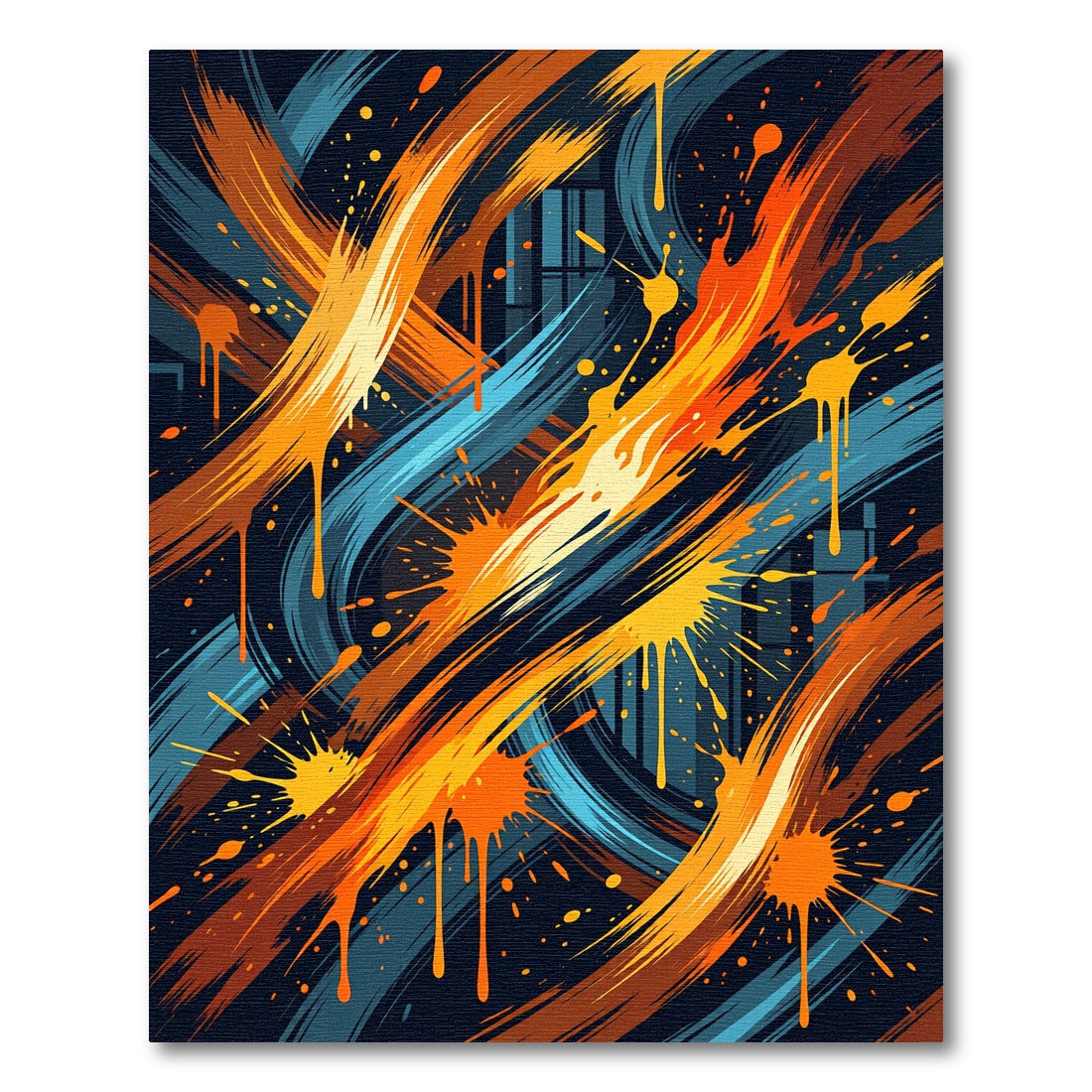 Vibrant Orange and Blue Abstract Splash Rug