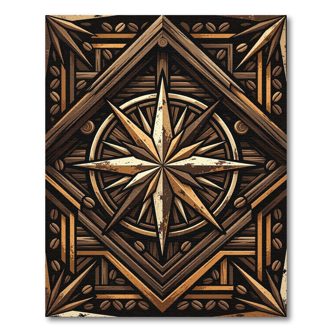 Rustic Bronze Compass Coffee Bean Star Rug