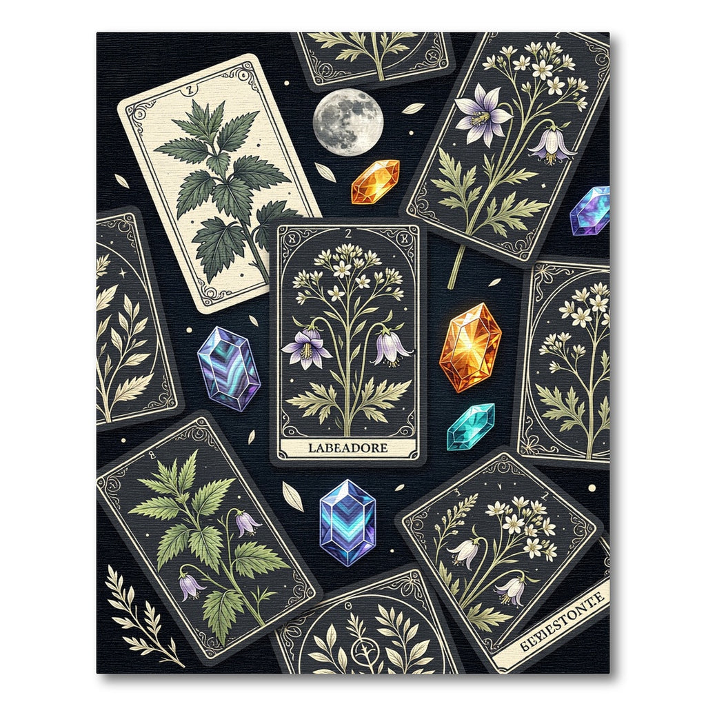 Mystical Dark Botanical Crystal Tarot Rug