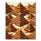 Isometric Terracotta Ziggurat Stepped Geometric Rug