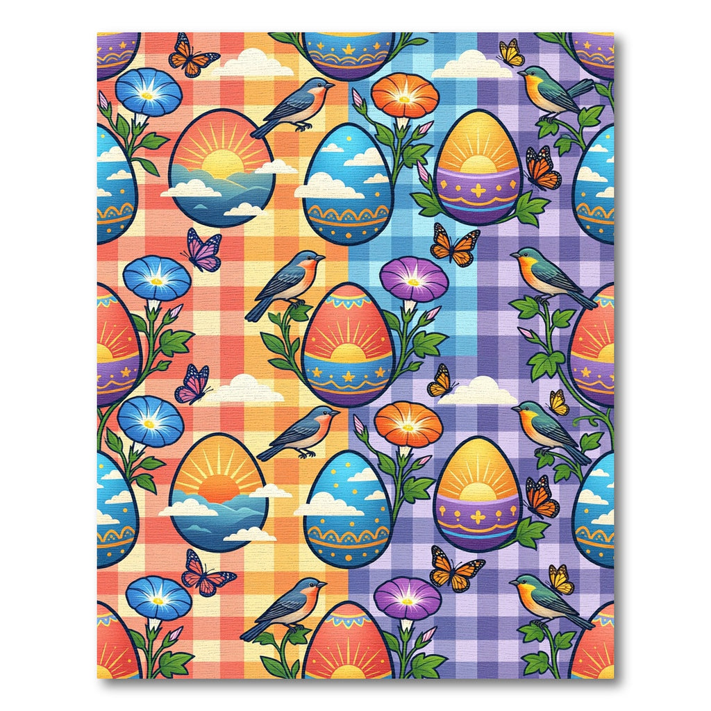 Cheerful Gingham Easter Butterfly Bird Garden Rug