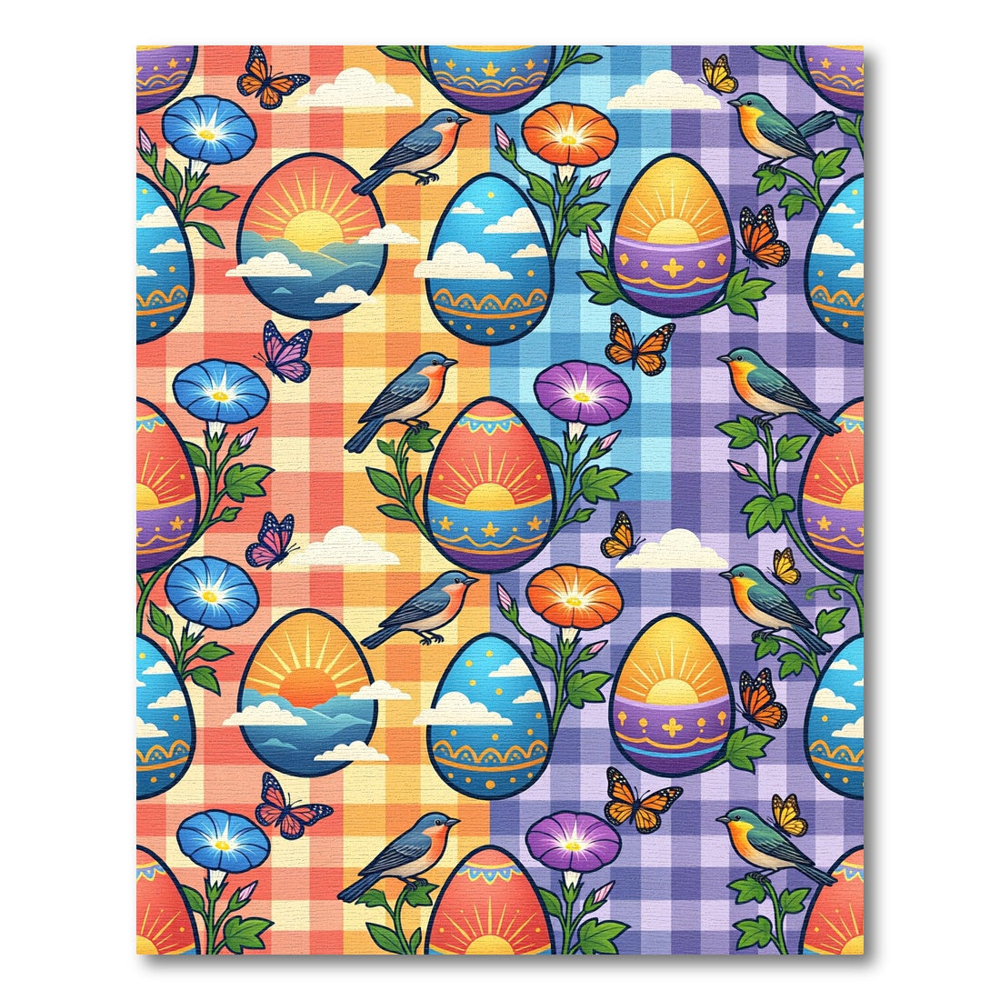 Cheerful Gingham Easter Butterfly Bird Garden Rug