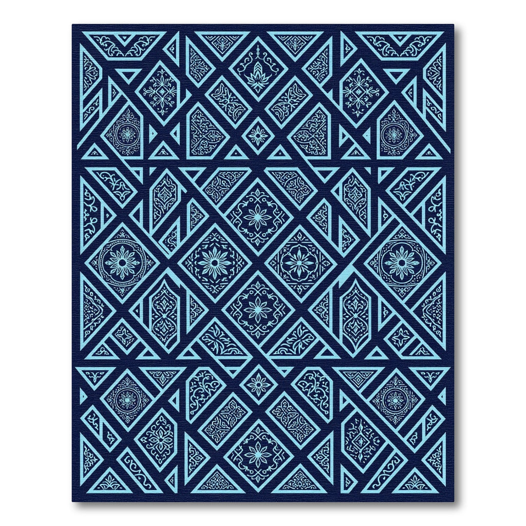 Blue Geometric Floral Islamic Art Rug
