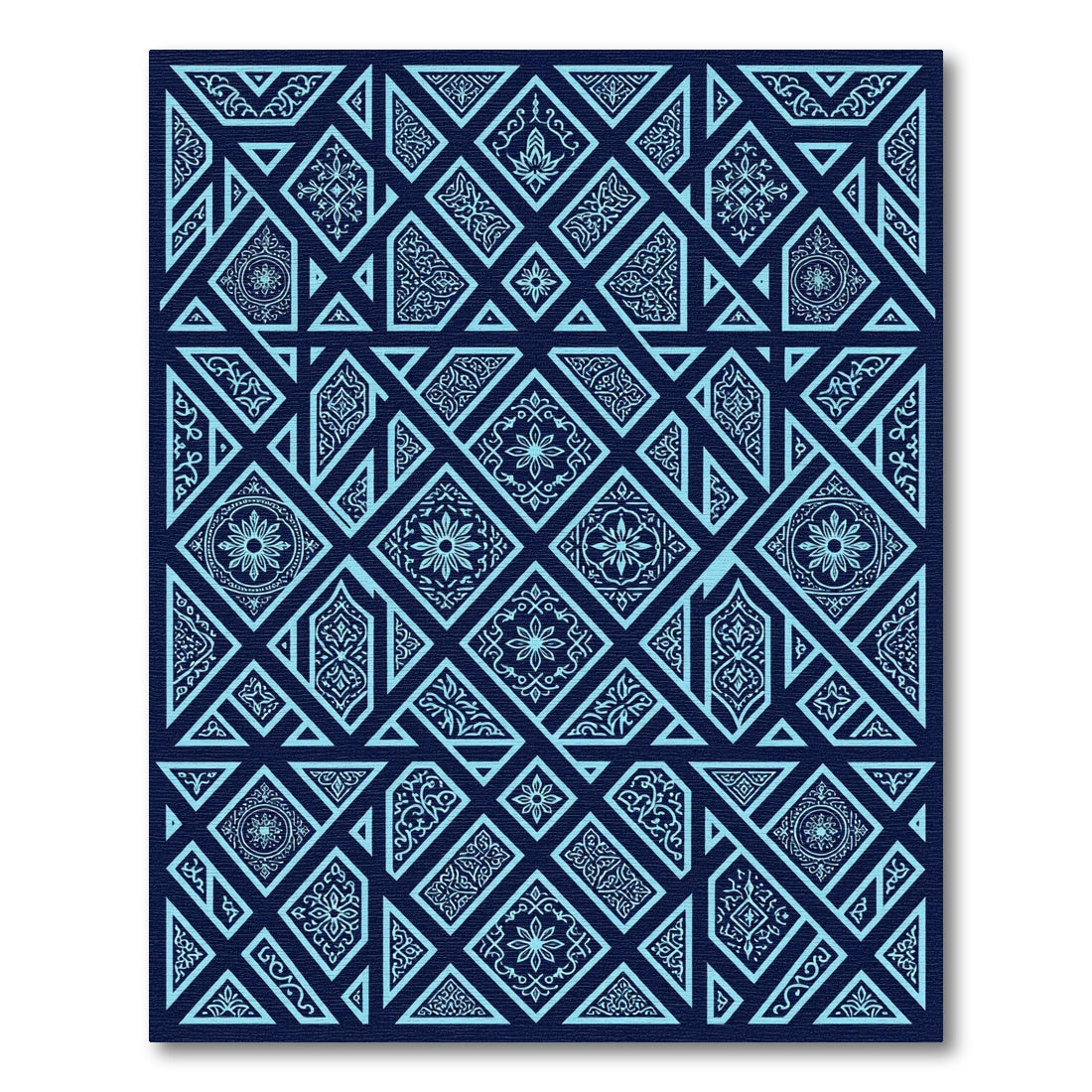 Blue Geometric Floral Islamic Art Rug