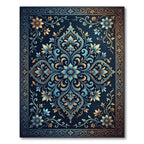 Elegant Blue Floral Gold Damask Art Rug