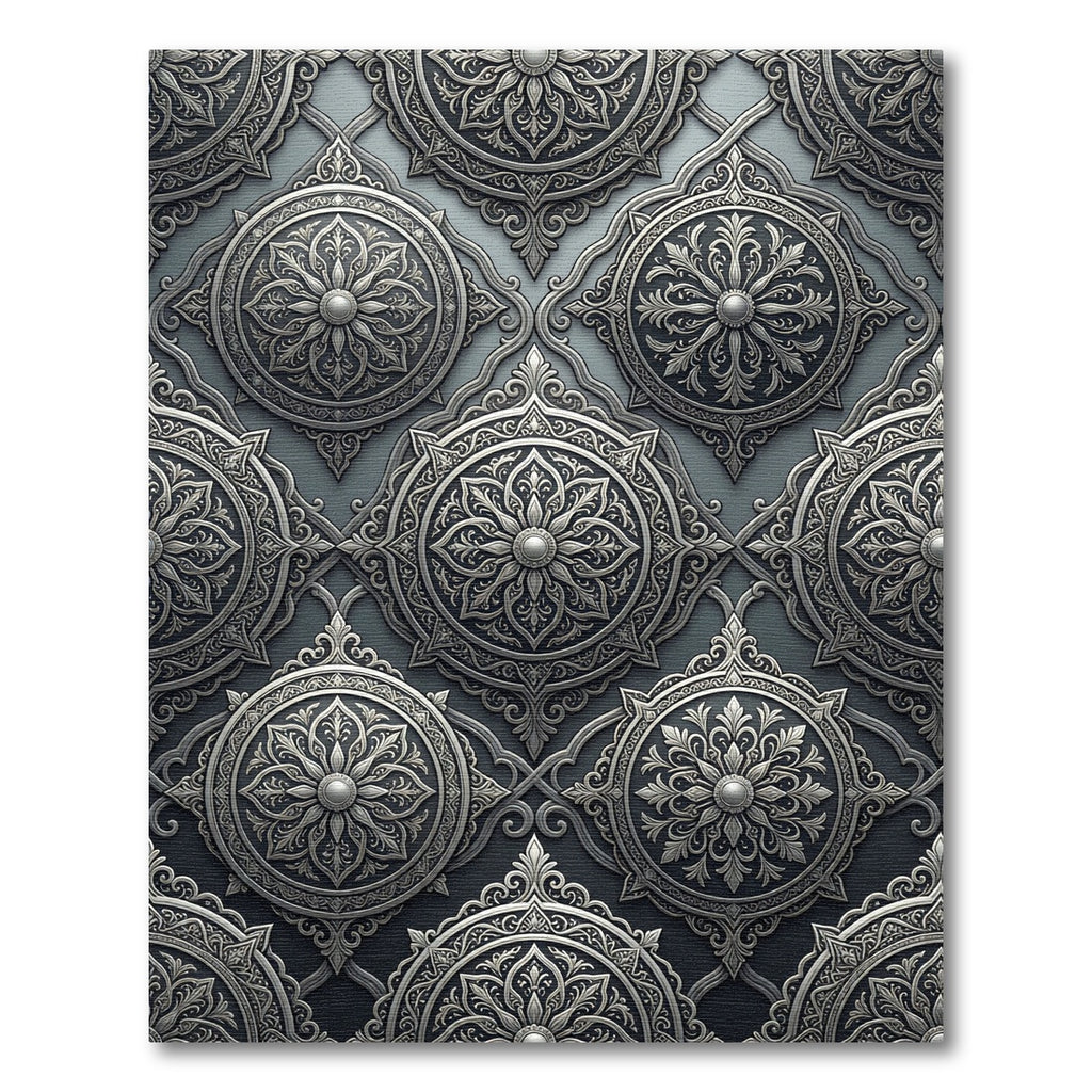 Intricate Silver Floral Medallion Arabesque Rug