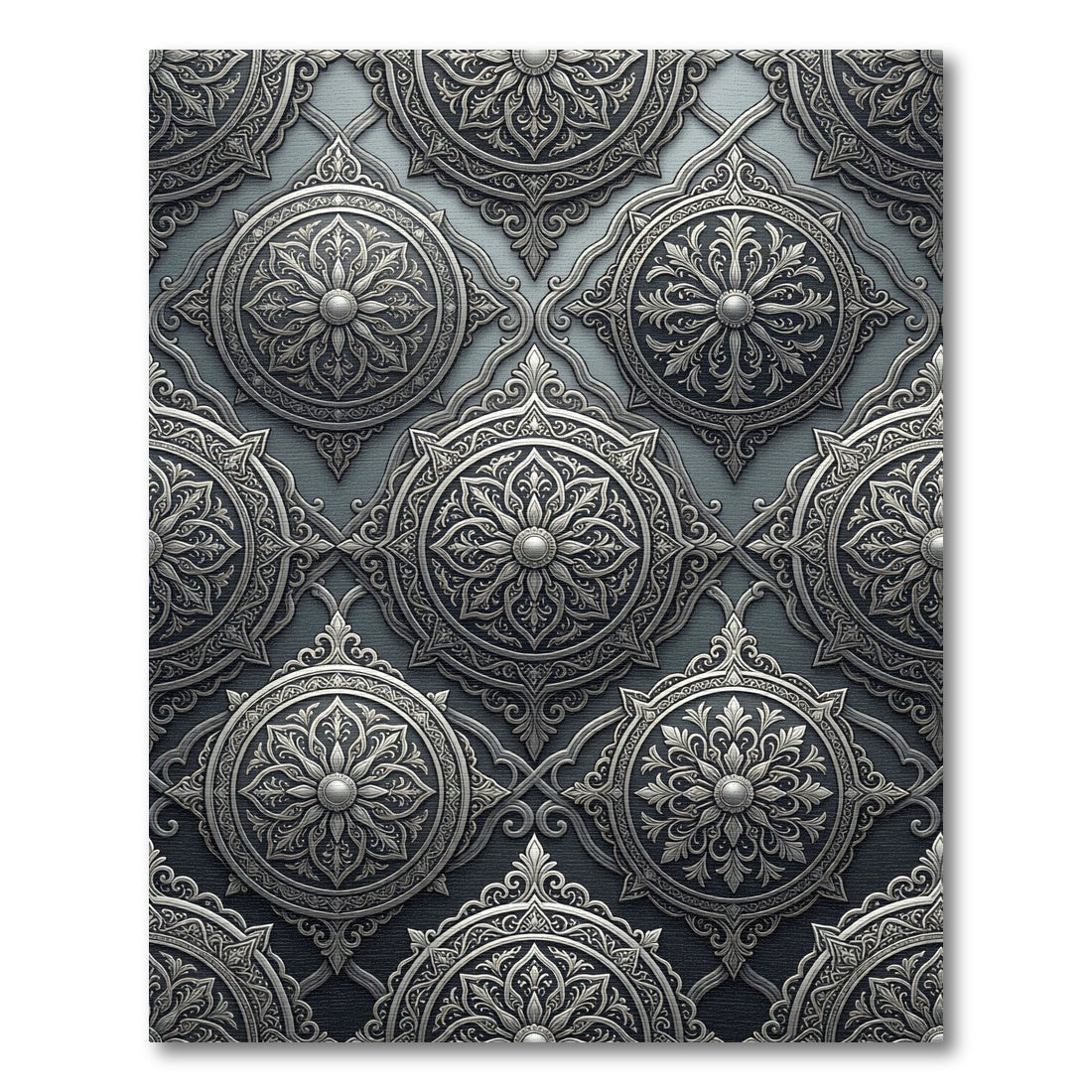 Intricate Silver Floral Medallion Arabesque Rug