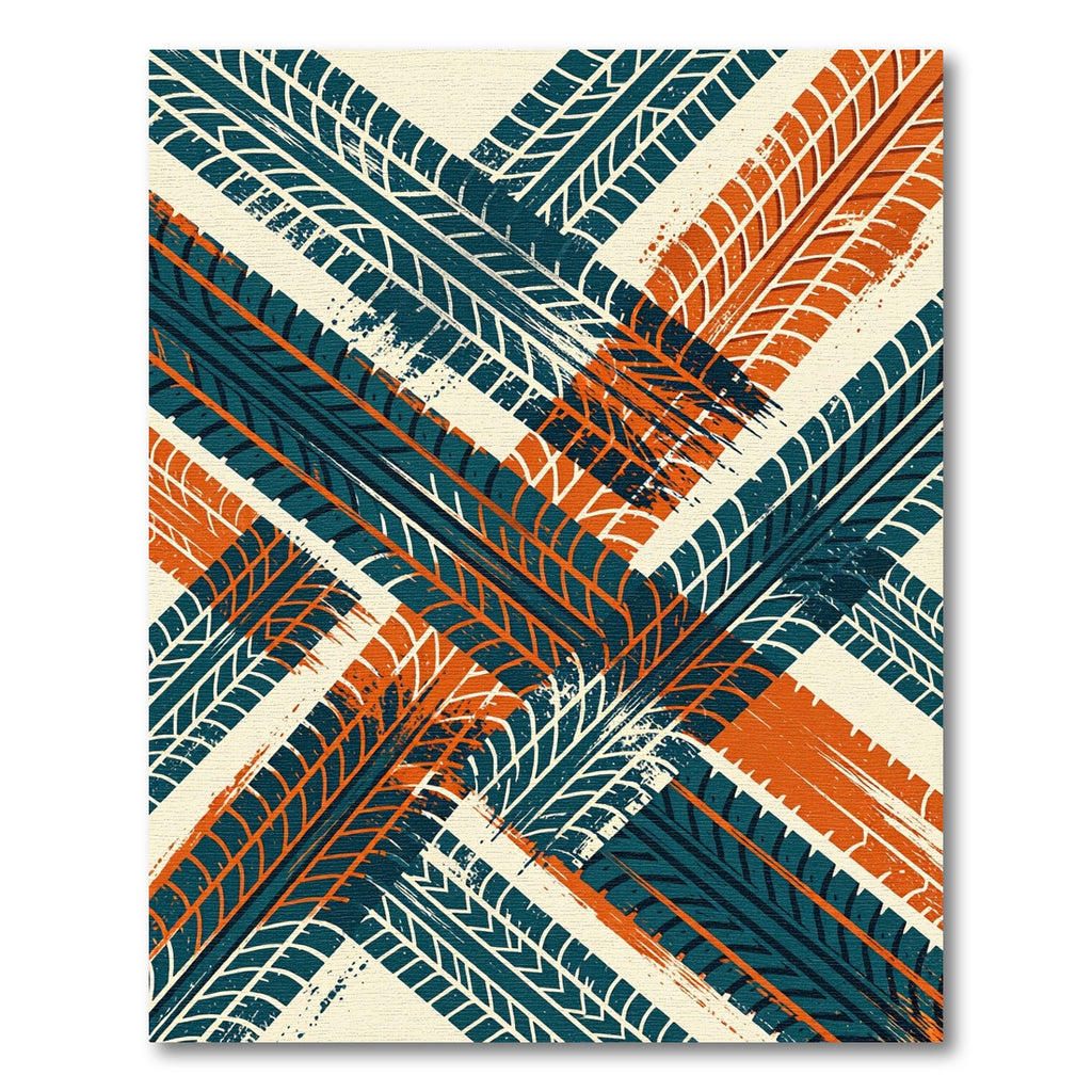 Teal and Burnt Orange Tire Tread Rug