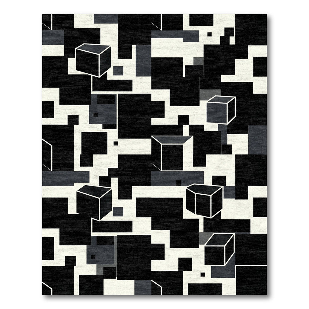 Monochrome 3D Cubes Geometric Collage Rug