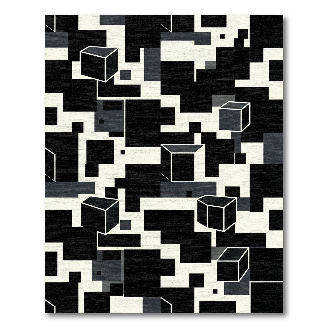 Monochrome 3D Cubes Geometric Collage Rug