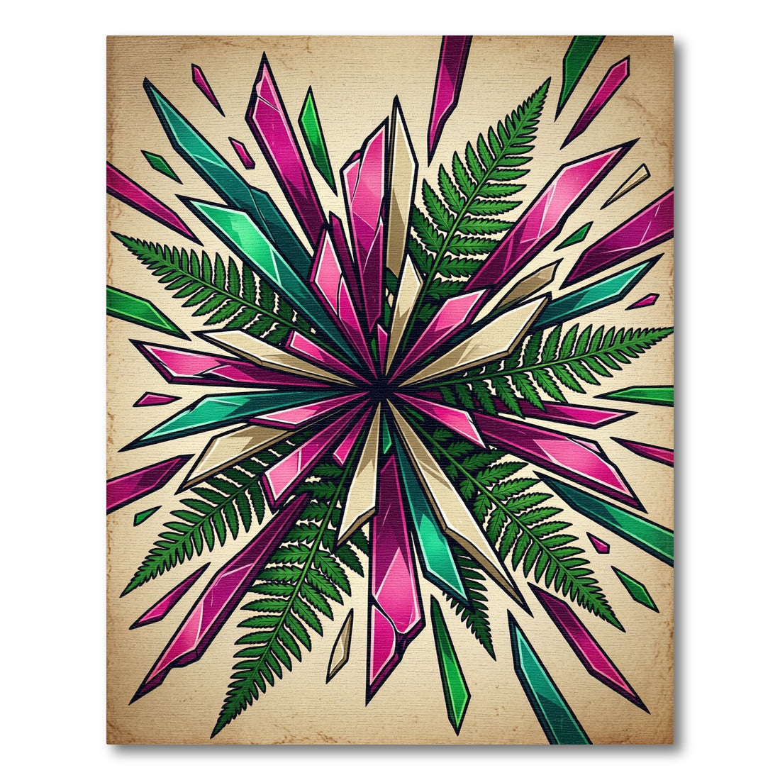 Vibrant Magenta Teal Crystal Fern Burst Rug