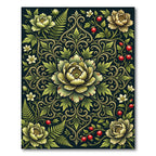 Dark Botanical Peony Fern Strawberry Rug