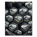 Hexagon Mountain Landscape Black Gray Rug