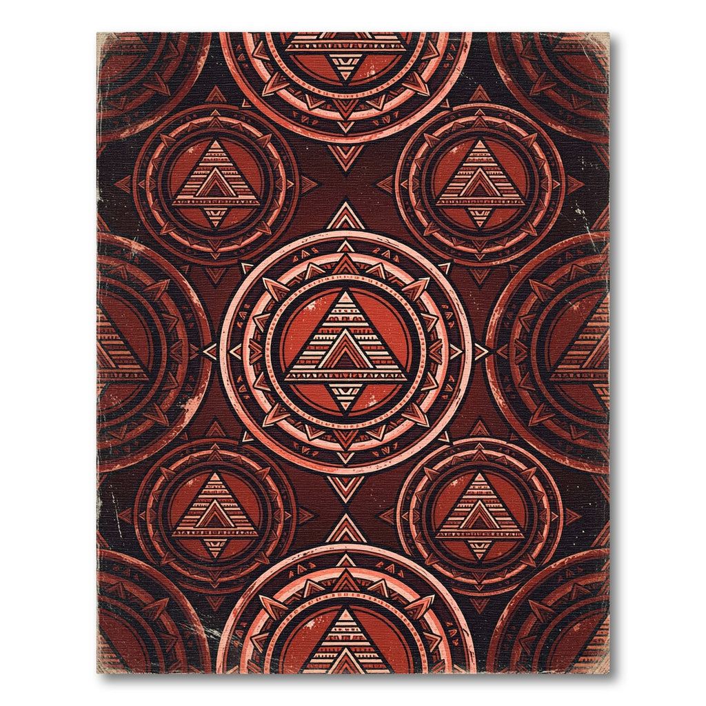 Geometric Crimson Ancient Sacred Symbol Area Rug