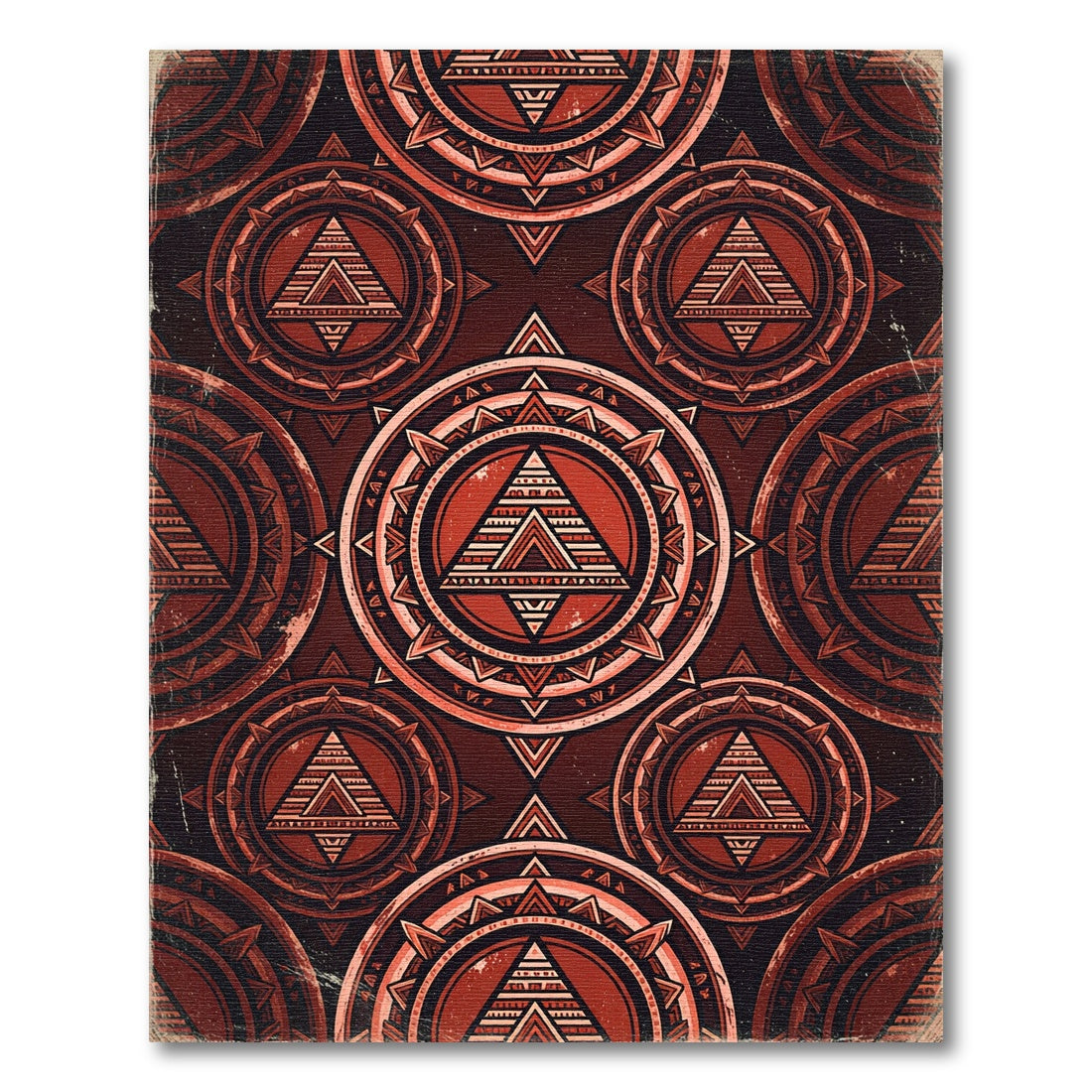 Geometric Crimson Ancient Sacred Symbol Area Rug