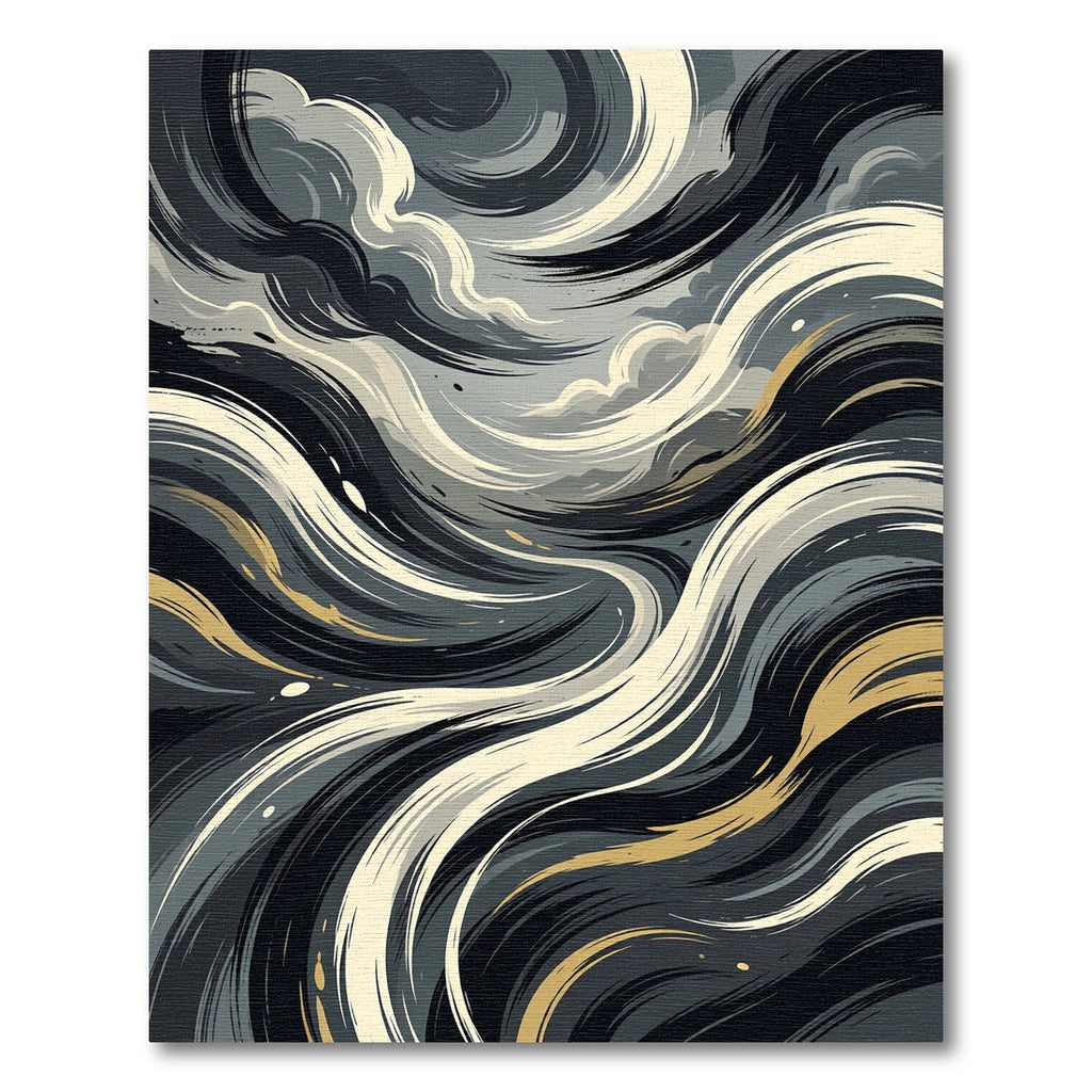 Swirling Abstract Gold and Gray Waves Rug