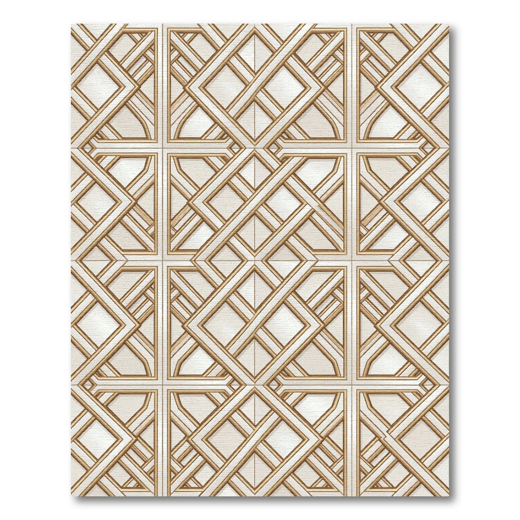 Elegant Gold Ivory Geometric Interlocking Grid Rug