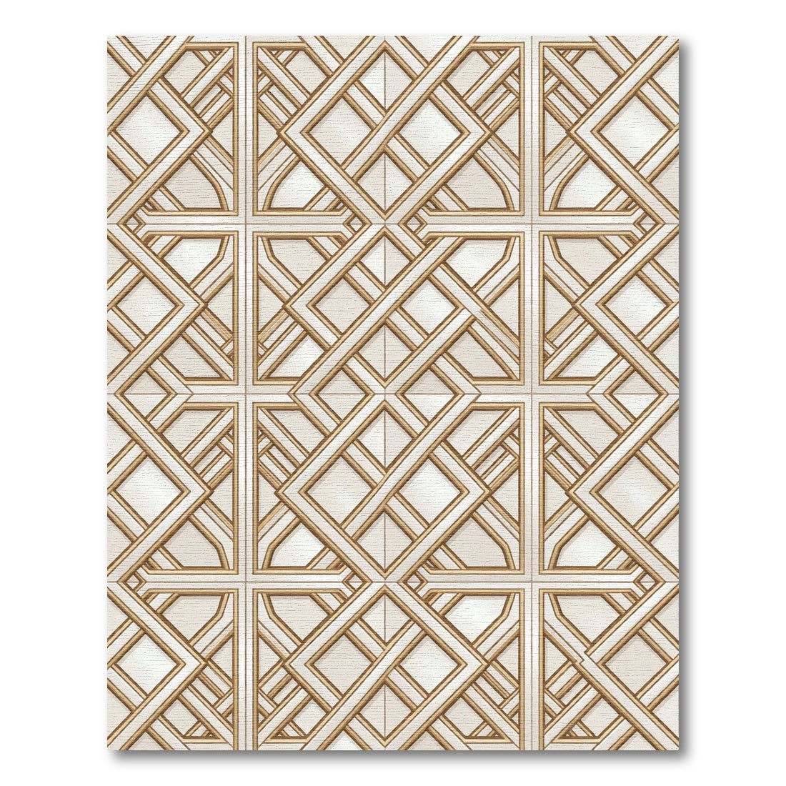 Elegant Gold Ivory Geometric Interlocking Grid Rug