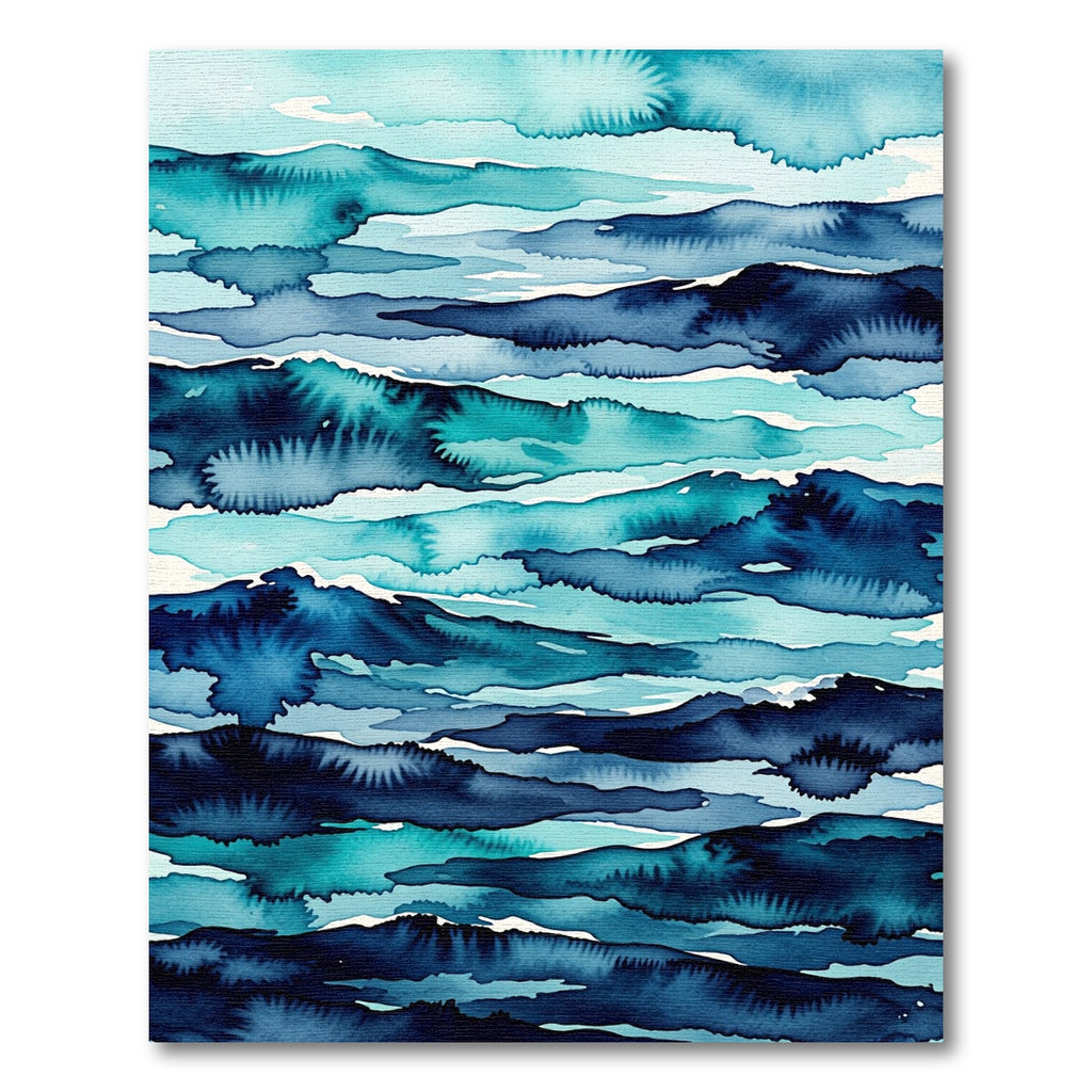 Abstract Teal and Indigo Watercolor Waves Rug