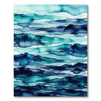 Abstract Teal and Indigo Watercolor Waves Rug