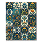 Ornate Cobalt Blue Floral Medallion Tiles Rug