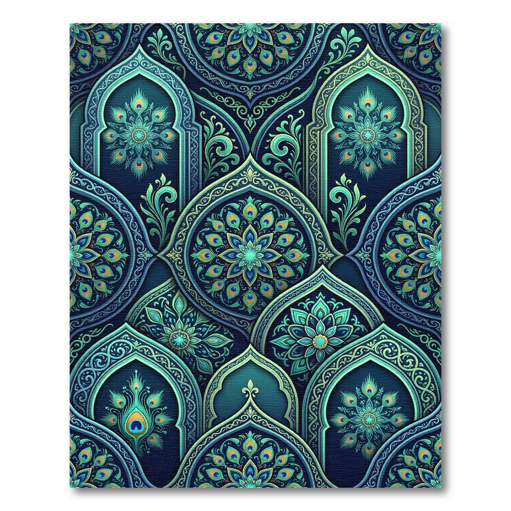 Elegant Peacock Teal Medallion Arch Rug