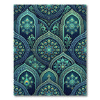 Elegant Peacock Teal Medallion Arch Rug