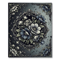 Dark Blue Gray Floral Medallion Rug