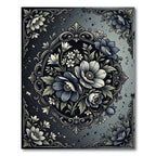 Dark Blue Gray Floral Medallion Rug