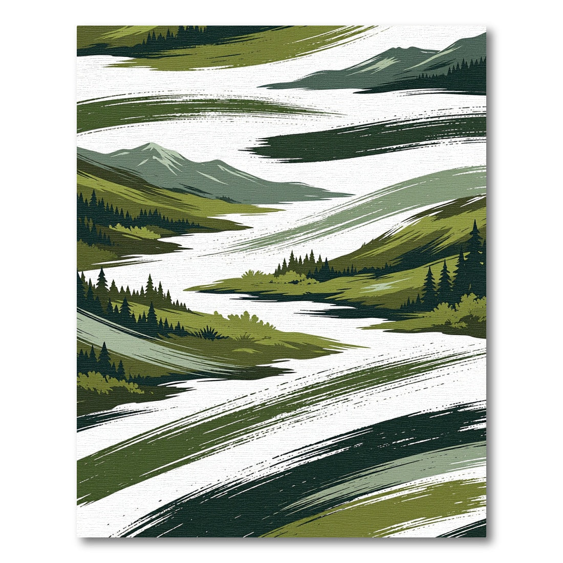 Earthy Green Alpine Mountain Valley Rug