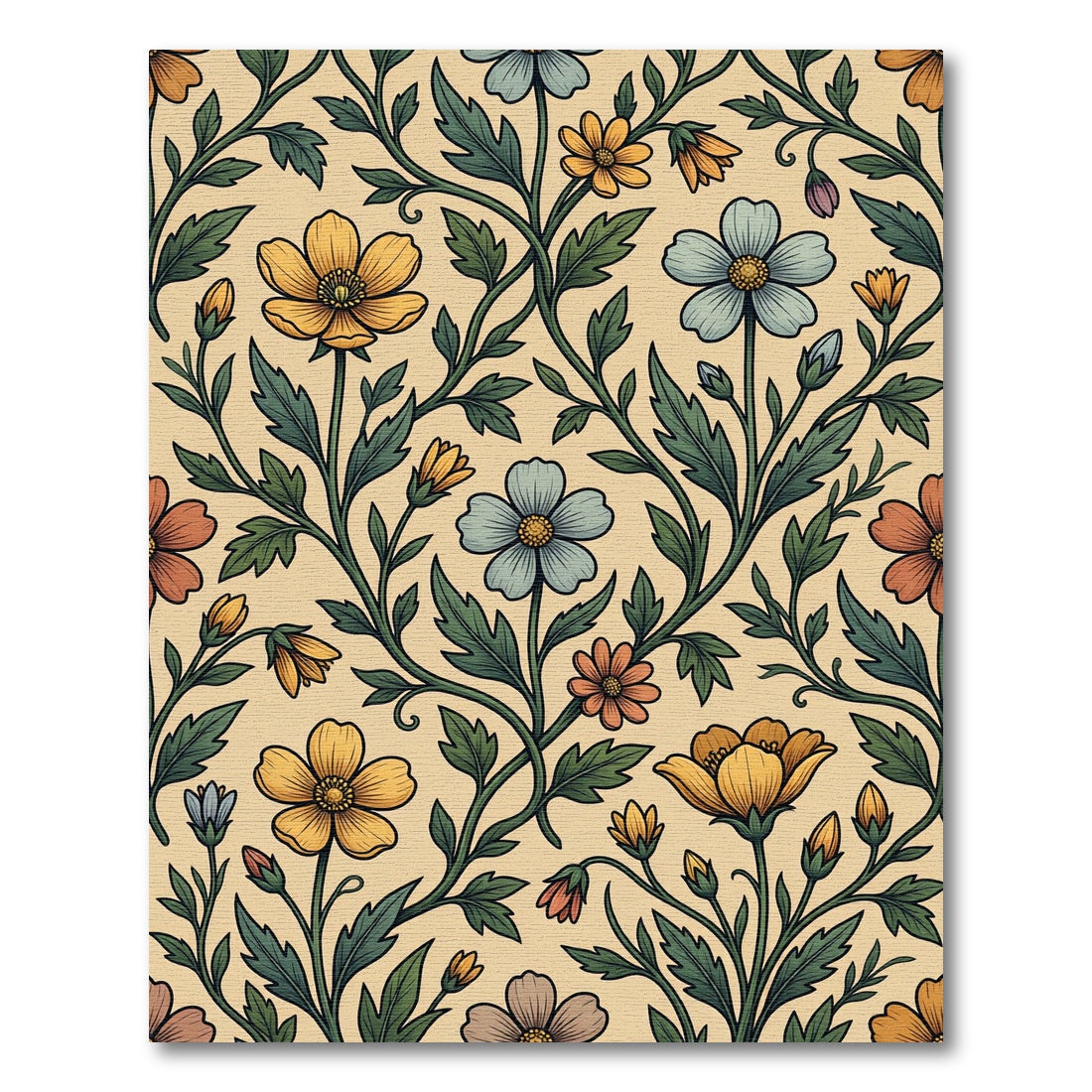 Vintage Golden Floral Meadow Vine Rug