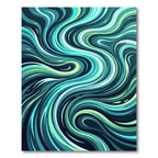 Abstract Teal and Lime Swirling Waves Rug