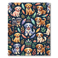 Cute Puppies with Feathers and Foliage Rug