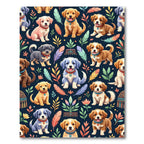 Cute Puppies with Feathers and Foliage Rug