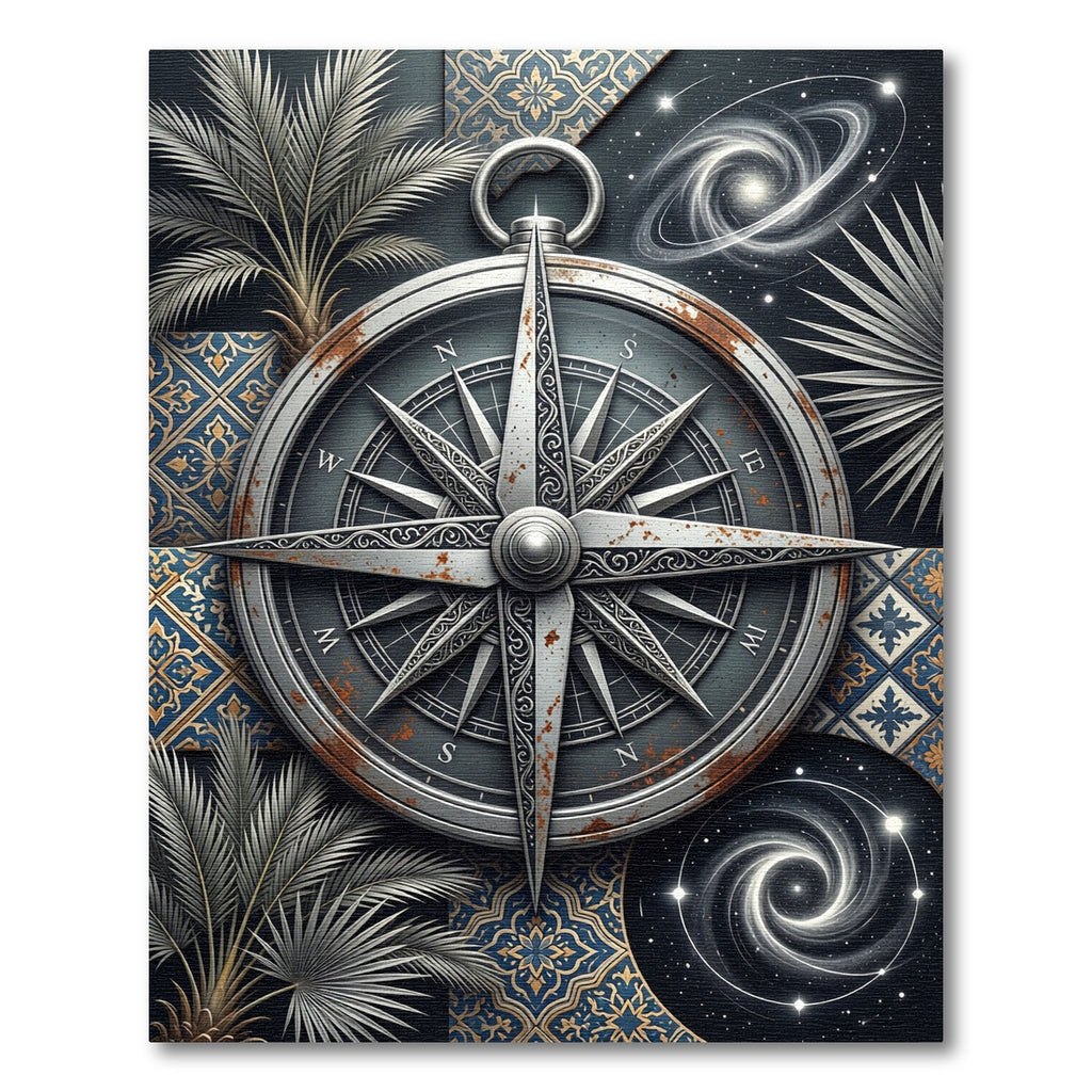 Celestial Compass Palm Navy Gold Rug