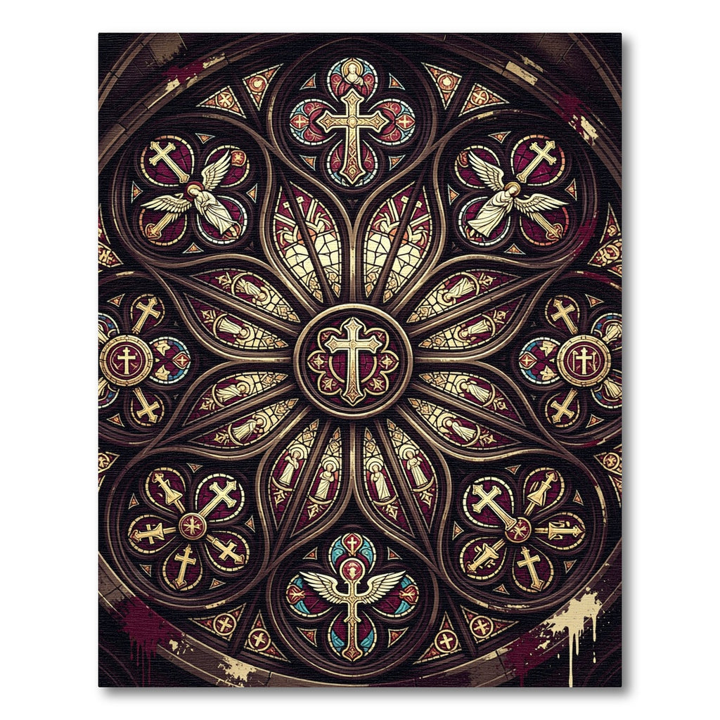 Gothic Crimson Stained Glass Rose Window Rug
