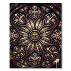 Gothic Crimson Stained Glass Rose Window Rug
